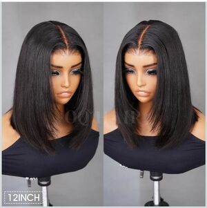 OQ 12" Human Hair Layered Bob Wig Heat Resistant Glueless Drawstring HD Lace Cap